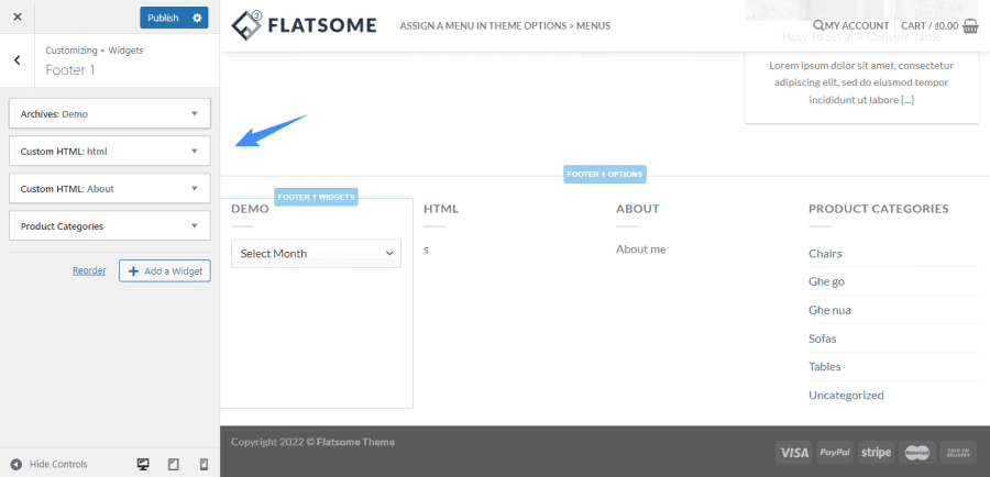 Lưu bản nháp tự động thêm các widget vào flatsome