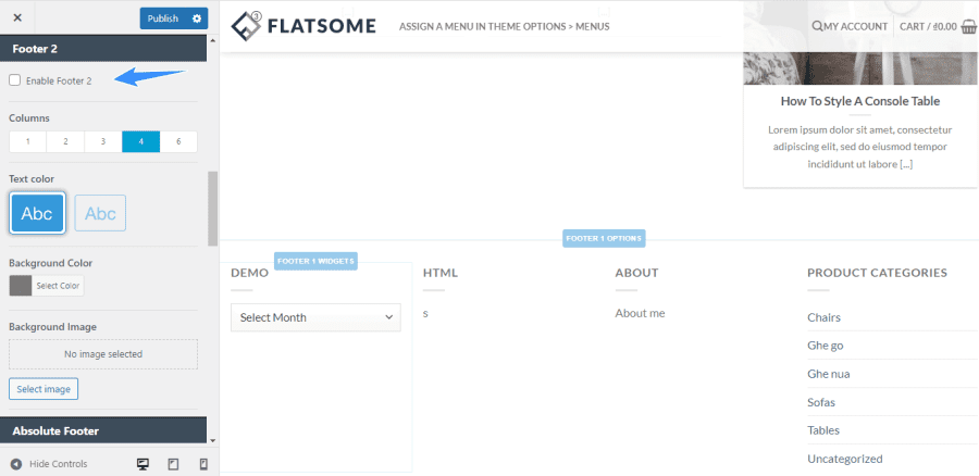 Lưu bản nháp tự động disable footer 2 trên theme flatsome